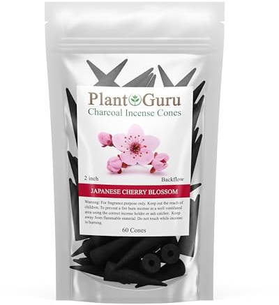 Japanese Cherry Blossom Charcoal Incense Cones 2 BACKFLOW - 60 Pack - Natural Scented Cones Handmade Hand Dipped