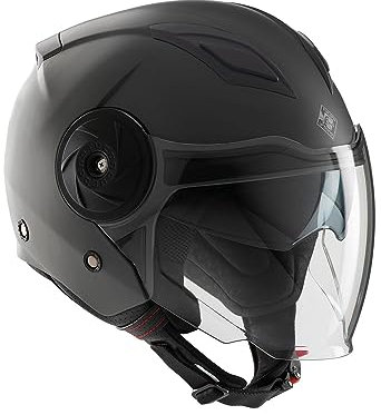 Tucano Urbano casco jet unisex EL'CITY. Casco moto in policarbonato, casco scooter per la mobilità urbana con doppia visiera e ventilazione Clima System. Casco omologato ECE 22.06 Nero opaco Tg. L