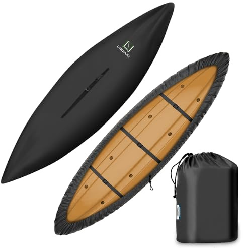 LIBZAKI 13.8-15ft Kayak Cover Accessories/Canoe Cover,Upgraded Thickened Waterproof & UV Protection Kayak Covers for Indoor/Outdoor Storage-XL-Black