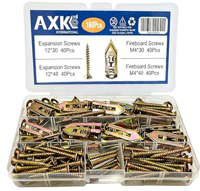 Self Drilling Drywall Anchor Kit 160PCS - Heavy Duty Carbon Steel Zinc Plated Expansion Anchors with Self Tapping Screws, No Pre-Drilling Required, for Drywall/Plasterboard/Sheetrock, AXK