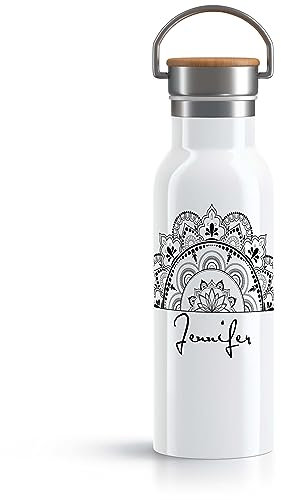 OWLBOOK Mandala Sonnenaufgang Trinkflasche personalisiert Yoga Edelstahl Wasserflasche für Frauen Yoga Zubehör Damen - Thermosflasche 600ml nachhaltige Sportflasche auslaufsicher schadstofffrei BPA