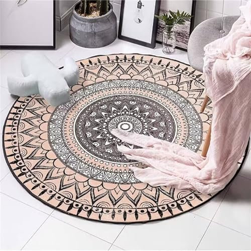 Bici Teppich Wohnzimmer Boho Teppich Boho Rund Waschbare Teppiche Rund Boho Style Waschbar Outdoor Rund Für Schlafzimmer, Wohnzimmer,Garten,Kinderzimmer,Garten (1,80 * 80cm)