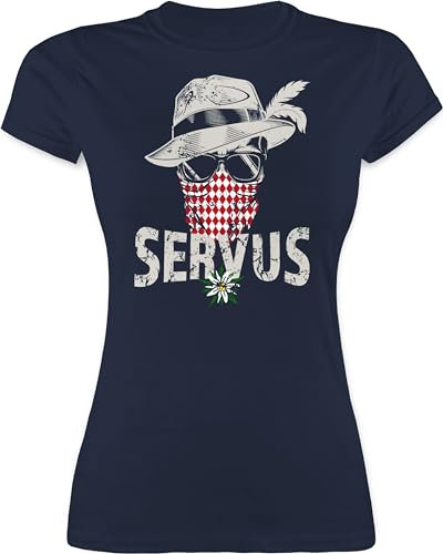 Shirt Damen - Kompatibel mit Oktoberfest - Lausbua Totenkopf Bayrisch Lausbub Tracht - XL - Navy Blau - trachtenshirt bayrische Tshirt Trachten t Shirts Octoberfest t-Shirt trachtenoberteile Frauen
