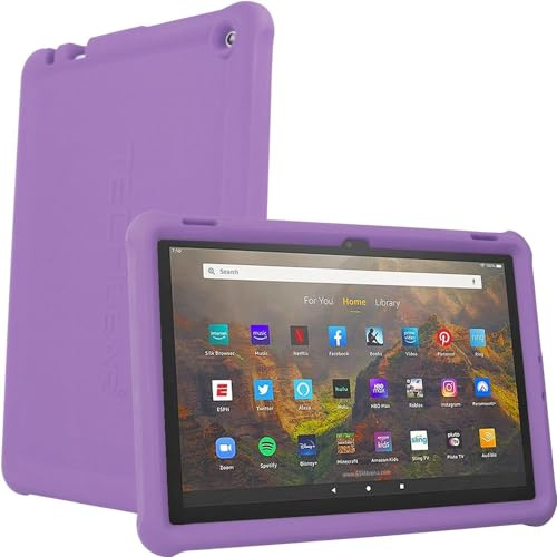 TECHGEAR Schutzhülle für Amazon Fire HD 10 Zoll / HD 10 Kids 13. Generation / 2023, robuste, stoßfeste, weiche Silikon-Schutzhülle mit Displayschutzfolie, Lila