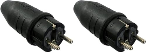 as - Schwabe Vollgummi-Stecker 10/16 A, max. Querschnitt 2,5mm², IP 44, für den Außenbereich geeignet, schwere Ausführung, doppeltes Schutzkontaktsystem, 1 Stück, schwarz, 61412 (Packung mit 2)
