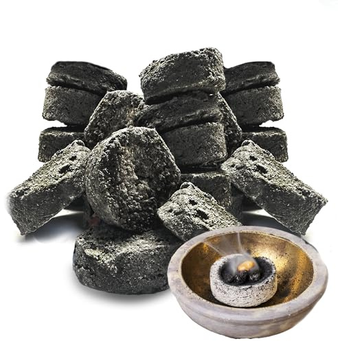 Carbón Artesanal para Incienso | Carbón para Incienso SIN Carbono, Sin Aditivos Químicos y Volátiles | Solo Hierbas Secas y Madera para un Aroma Natural y Relajante - 100% Natural (24 Piezas)