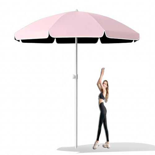 Manuelle öffnung Gerader Sonnenschirm mit Sonnenschutz UV50 +, Wasserdichter Gartenschirm, för Utomhus, Trädgård (Color : Pink, Size : 1. 6m(5.3ft))