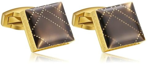 Dsnyu Cufflinks Gold, Manschettenknöpfe Herren Streifenquadrat Edelstahl Hemd Anzug Schmuck mit Geschenkbox