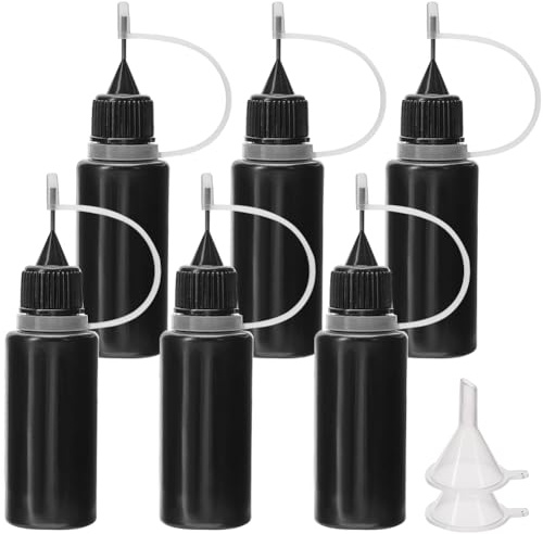 GORGECRAFT 6 juego de Botella de Pegamento con Punta de Aguja Negra 100ml de Plástico Punta Fina de Precisión Aplicador de Botellas Cuentagotas con 4 mini Embudo para Pegamento Tinta Aceite Líquido