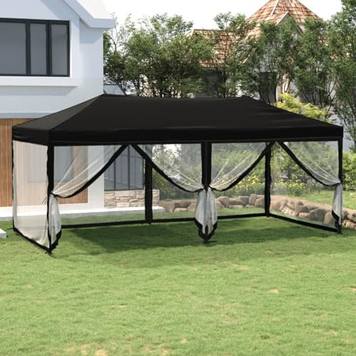 Juroupi Carpa para Fiestas Plegable con Paredes Laterales pergolas de Jardin cenadores para Jardin toldo Playa Plegable Gazebo Plegable Negra 3x6 m