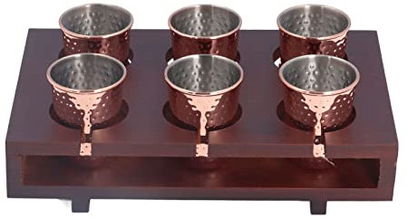 Zoeyilan Moscow Mule Kupferbecher, verkupferter Edelstahlbecher, Set mit 6 gehämmerten Bechern, mit Aufbewahrungshalter für kalte Getränke, Cocktails zu Hause, 3 Unzen/100 ml