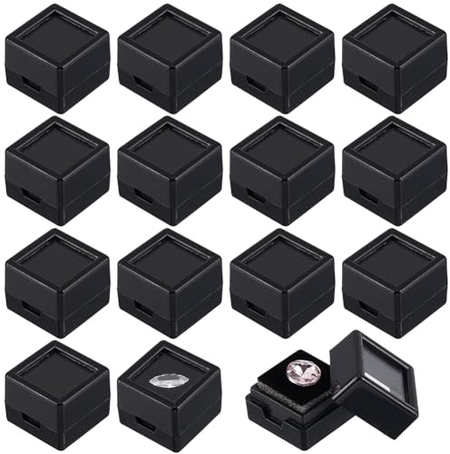 BENECREAT 70Pcs Schwarz Edelstein Display Box, 2x2x1.6cm Kunststoff Transparent Bare Stone Box Square Gem Box mit klaren Top-Deckel für Edelsteine Münzen Schmuck Verpacken