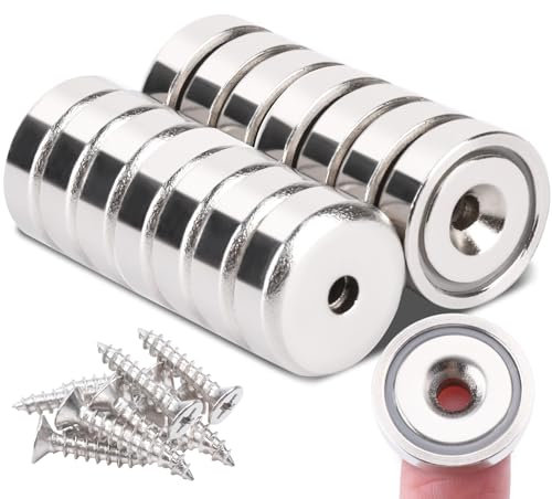 Aenienoe 14 Pack Neodymium Magnets Strong Magnet 20lb+ Pulling Force with Countersunk Hole and Screws Extra Strong Magnets Silver 16mm