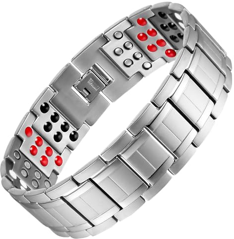 Dubbelradigt titanarmband för män, magnetarmband i silver, hälsoarmband med magneter, allergivänliga, korrosionsbeständiga, inklusive presentförpackning, Eine Grösse, Titan, Ingen ädelsten