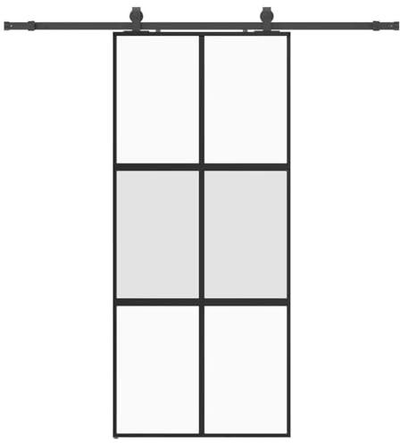 vidaXL Sliding Door with Hardware Set Black 90x205 cm Tempered Glass, Sliding Door on Rail, Sliding Door Internal, Inside Sliding Door, Hanging Door