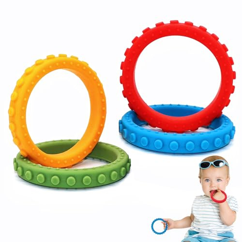 Sensory Chew Bracelets for Boys Girls 4 Pack, Silicone Fidget Bracelet for Kids with Autism ADHD Anxiety or Special Needs, Oral Motor Aids Toddler Bracelets Sensory Chew Toys for Kids Chewing Biting