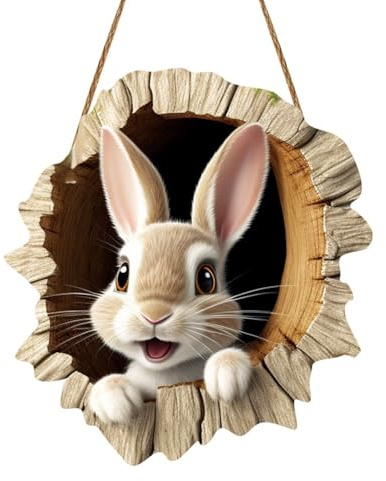 Ostern Kranz Türs-Child Haustür Frühling S-Child Dtürschilder Vintage Zuhause Herzlich Willkommen Sc-hild Holz Rund Türdeko zum Aufhängen Türhänger Deko für Ostern Deko (Hasen-1)