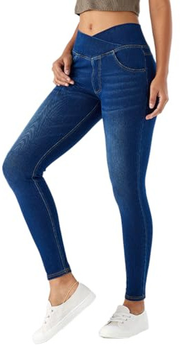 Onsoyours Jeans Donna Vita Alta Cross Jeggings Elasticizzati Yoga Leggins Skinny Jeggings Pantaloni in Denim A Blu Scuro XL