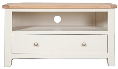 Meuble TV d'angle en chêne et pin peint Ivoire/crème pour salon Dorset frais et élégant