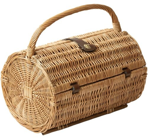 OZLMBERN Vine Woven Picnic Basket with Cutlery Bamboo Woven Hand-held Basket Outdoor Camping Complete Set