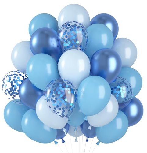 Luftballons Blau 60 Stück, Blaue Luftballons, Marineblaue Hellblau Metallic Helium Ballons Blaue Konfetti Luftballon Blau Geburtstag für Junge Baby Shower Hochzeit Jugendweihe Party Deko