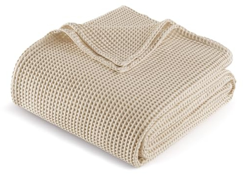 Exclusivo Mezcla 100% Baumwolle Decke Waffeldecke als Bettüberwurf, Weiches Leichtes und Atmungsaktives Baumwolldecke Tagesdecke für Sofa und Bett, Alle Jahreszeiten, 220x240 cm, Khaki