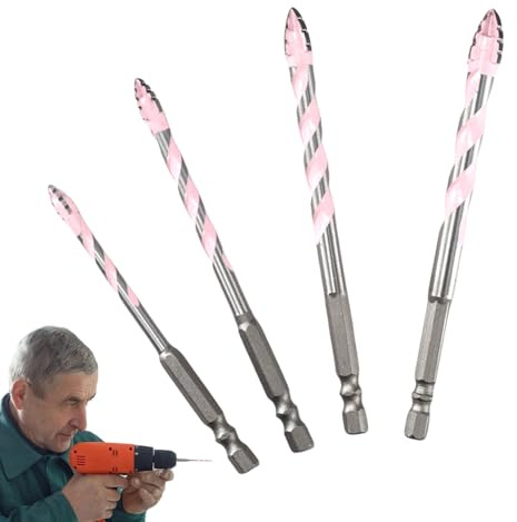 Juego De Brocas Para Mampostería,Brocas Dentadas Excéntricas para Baldosas de Cemento en Set de 4 | Brocas Multiusos De 4 Canales Y Alta Resistencia Para Vidrio Pladur Metal Baldosa Madera Cerámica Ho