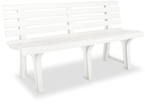 QUAHEAS Gartenbank 145,5 cm Weiß, Robuste Outdoor Sitzbank für Terrasse und Garten, Wetterfestes Kunststoff Gartenmöbel, Einfache Montage