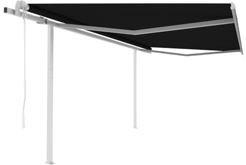 QJBSAVVA Elektrische Markise Anthrazit 4.5x3 m mit Fernbedienung und Kurbel UV-beständiger Markisenstoff aus Polyester für Terrasse Balkon und Garten