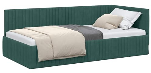 vidaXL Eckbettgestell mit Kopfteil Dunkelgrün 100 cm x 200 cm Samt