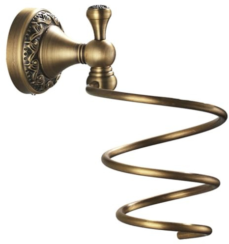 Zerodeko Soporte para Secador de Pelo Montado Pared de Cobre Dorado Diseño en Espiral, Estante para Baño Que Protege el Secador de Arañazos