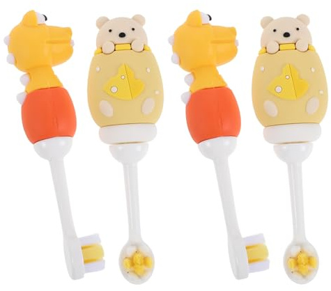 BELLIFFY Cepillo de Dientes Suave para Bebés 0-3 Años 4 Unidades Dibujos Animados Osito Amarillo*2 Dinosaurio Amarillo*2 Cerdas Extrasuaves para Encías Sensibles Tamaño Mini para