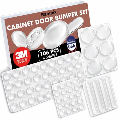 Clear Cabinet Door Bumpers, 106 Pack, 4 Shapes, Self-Adhesive Silicone Pads, Sound-Dampening Protectors for Cabinets, Drawers, Furniture, Walls, and Door Handles