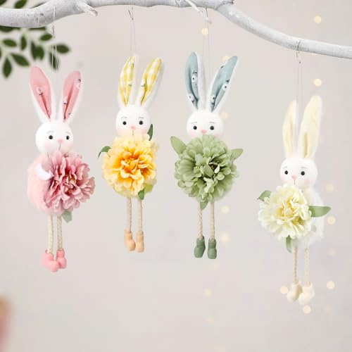 Ostern Deko Osterhase Anhänger, 22CM Osterdeko Frühlingsdeko Osterhasen Figuren zum Aufhängen, Kleine Dekohasen Ostern, Oster Deko Fensterhänger,Stoff Oster-Anhänger für Osterstrauch Fensterdeko (Set)
