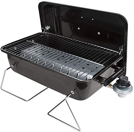 Omaha Barbecue à gaz portable – Mini grill de camping au propane – Cuisson 8 hamburgers – Acier – Pieds pliables pour un transport facile