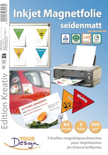 Your Design Magnetdruck: 5 Inkjet-Magnetfolien A4 matt/weiß (Magnetplatten A4, Magnet-Papier, Druckerpapier)