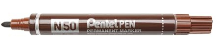 Pentel N50 Permanent Marker Bullet Tip with Aluminium Barrel, Waterproof Brown Ink (Single Pen)