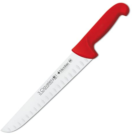 3 Claveles Cuchillo Carnicero Alveolado Proflex, Acero Inoxidable, Rojo, 26 cm-10.5