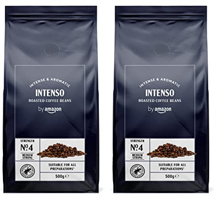 by Amazon Granos de Café Intenso, Tostado Ligero, 1kg (2 Paquetes de 500g), Certificado por Rainforest Alliance