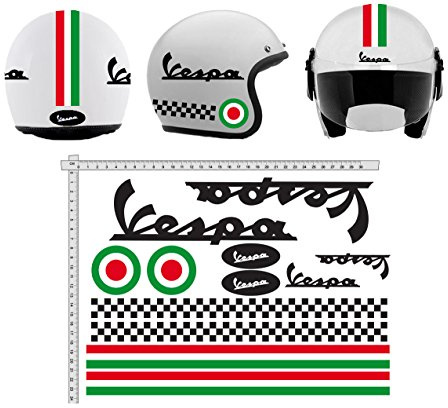 Aufkleber Helmet Casco Kit Vespa Nero Schwarze Italia Helm Viny Polished