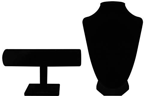 BELLE VOUS Schmuckständer für Halskette, Büste aus schwarzem Samt und Halterung für Armbänder und Uhren (2 Stück) – Ideal für Halsketten, Anhänger, Ketten und Uhren