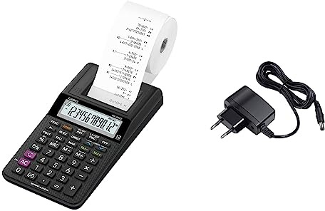 CASIO Druckender Tischrechner HR-8RCE, 12-stellig, Wiederholungsdruck, Cost/Sell/Margin, Profi-Prozentrechnung & AD-A60024 Netzadapter für druckende Tischrechner HR-Serie, schwarz
