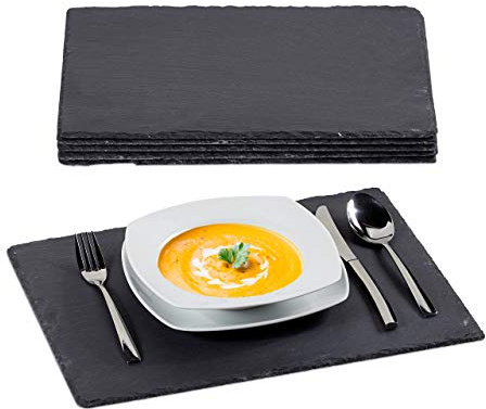 Relaxdays Assiettes en Ardoise Lot de 24 Planches en Ardoise 30x40 cm Plateau de Fromage Ardoise