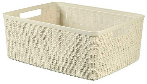 Curver Korb Jute 100% Kunststoff Recycelt Rechteckig, Weiß Rot, M: 12 l