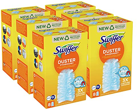 Swiffer Ambi Pur - Plumífero atrapapolvo, 48 edredones Duster, perfume Ambi Pur, atrapa y atrapa el polvo y la suciedad, llega a los puntos más difíciles de la casa, ideal para el pelo de animales,