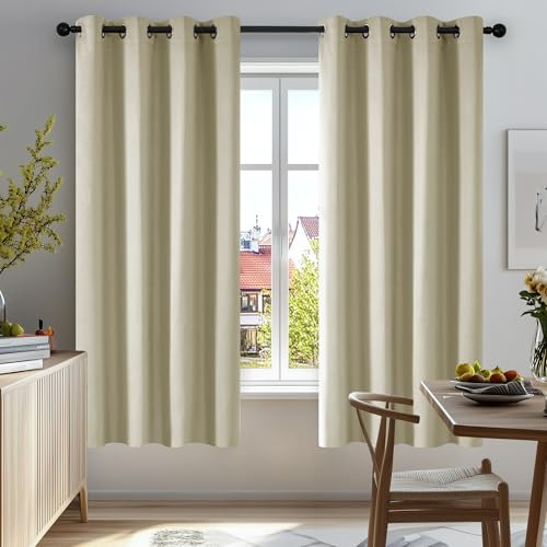 Deconovo Window Decoration Super Soft Thermal Insulated Eyelet Room Darkening Curtains for Bedroom Beige 46x63 Inch 2 Panels