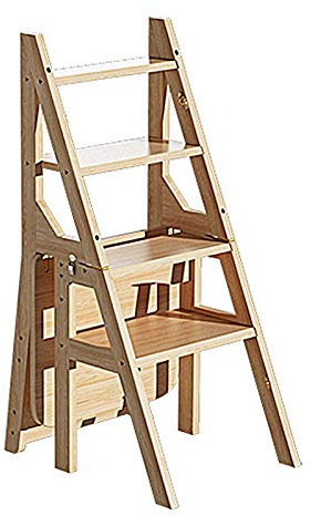 MYAOU Escabeau en Bois Massif escabeau Pliant à 4 marches pour Adultes Support de Plante échelle intérieure étagère Chaise en Bois à Double Usage