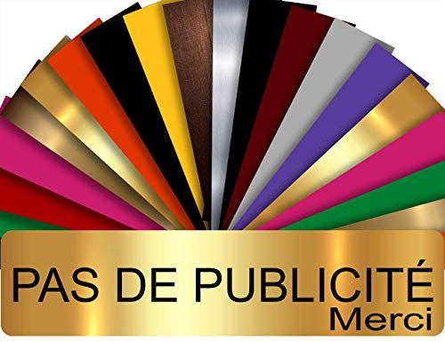 Plaque PAS DE PUBLICITÉ MERCI Adhésive PVC Pour Boîte Aux Lettres - Plaque Stop Pub - 8 cm x 2 cm - 21 Couleurs Disponibles (Or Brillant)