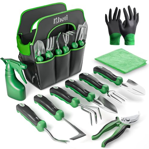 KHETI Juego de Herramientas de jardín para jardinería, 11 Piezas de Acero Inoxidable Resistente de 2 mm, Incluye Pala excavar y jardinería, Kit de Herramientas de jardín, Herramientas de