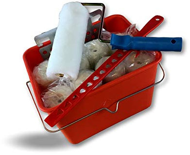 Ensemble à peindre complet | 9 rouleaux polyester poils longs alésage 8 mm | Monture courte | Seau 10 litres | Mélangeur plastique | Grille essorage acier galvanisé | Kibros SO108C